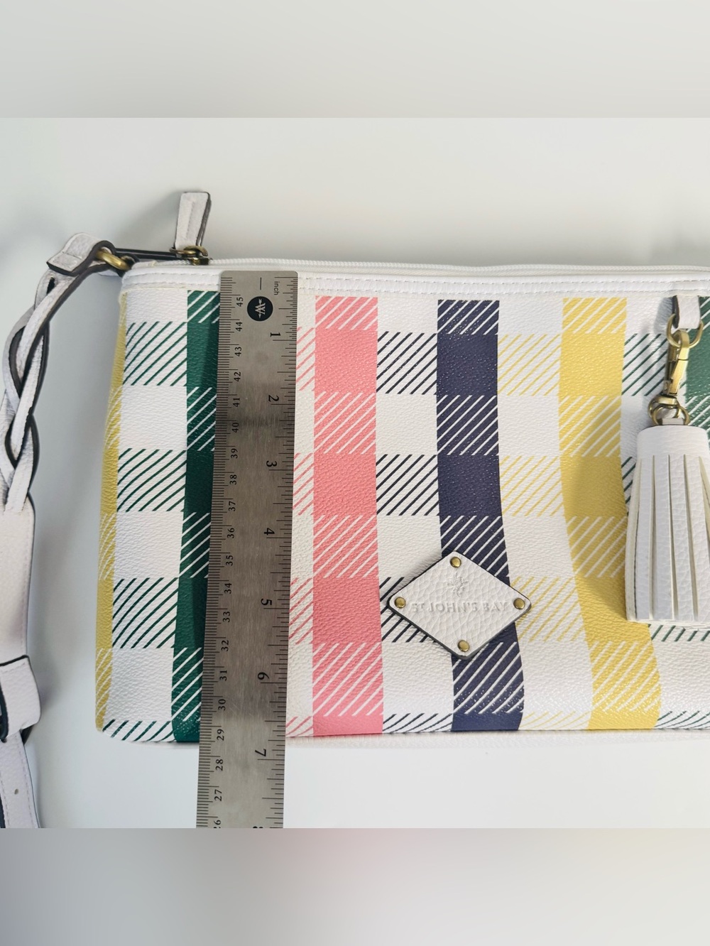 St. John's Bay Plaid Crossbody Bag with Tassel Colorful - Picture 11 of 12